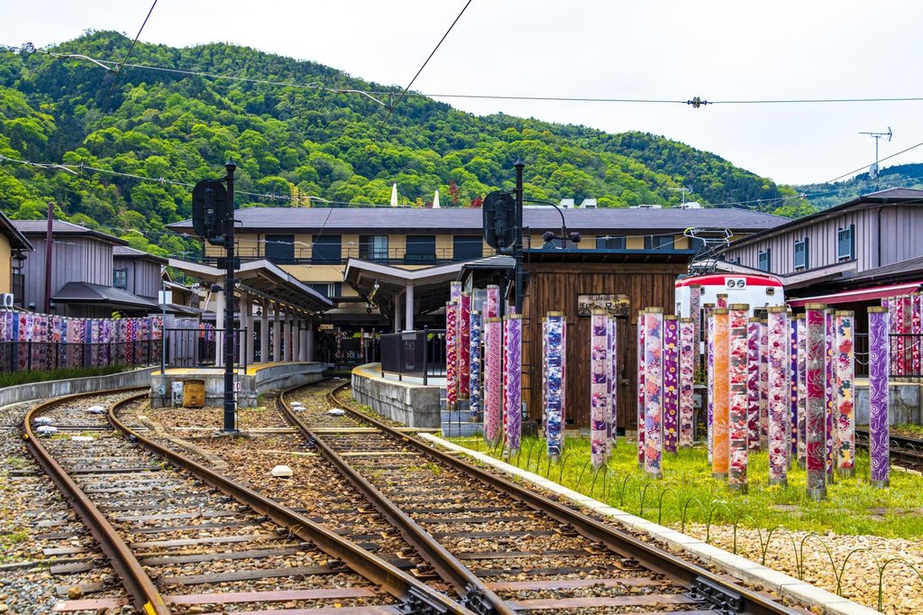 Peaceful Arashiyama scenery with mountains