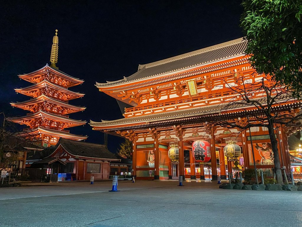 Asakusa streets at night with closed storefronts