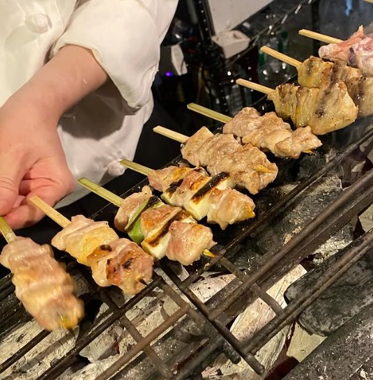 Charcoal-grilled skewers at Kushiyaki Bistro Fukumimi