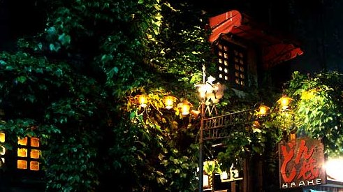Ivy-covered exterior of Donzoko bar in Shinjuku