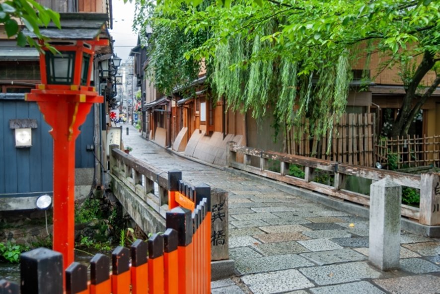 Maiko walking through traditional Gion streets