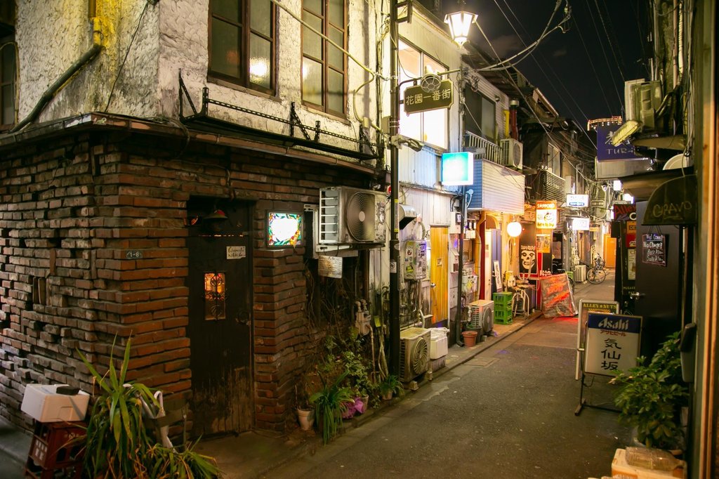 Intimate Golden Gai bar scene with locals and visitors