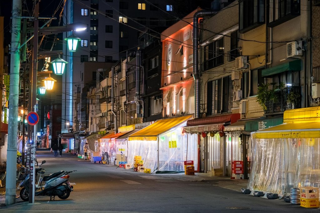 Hoppy Street in Asakusa with traditional izakaya and red lanterns