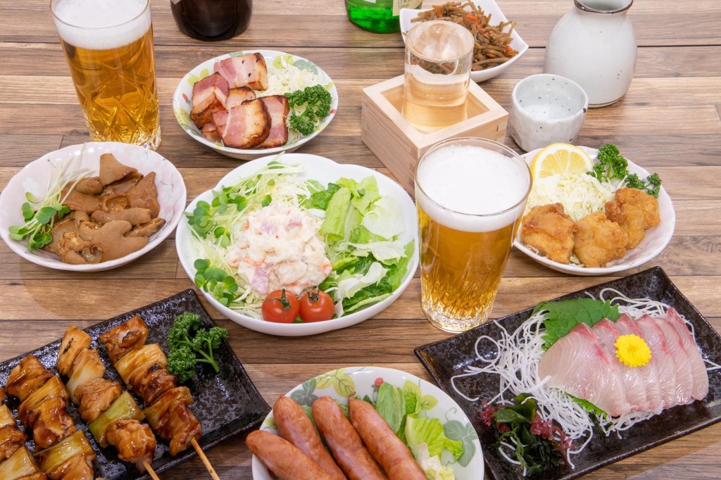 Traditional Japanese dishes and Hoppy drink at Asakusa izakaya