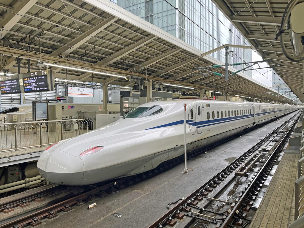 Crowded shinkansen station during peak season