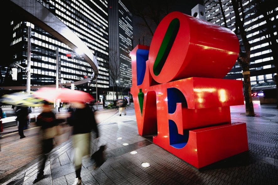 Indoor shopping mall in Shinjuku on a rainy day