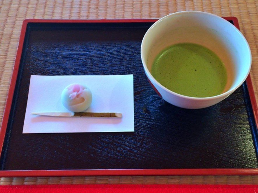 Traditional Japanese sweet wagashi served before matcha