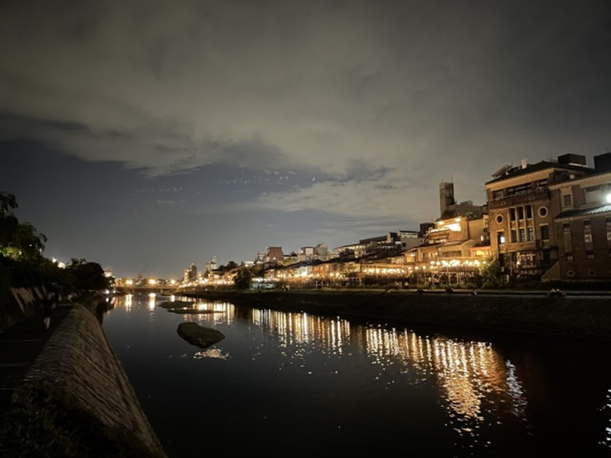 Kyoto nightlife district illuminated at night