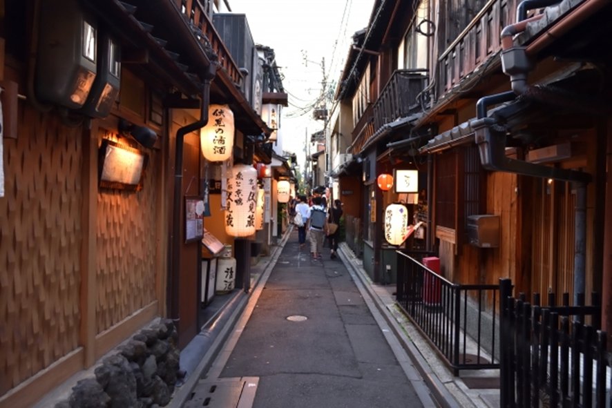 Pontocho alley with lanterns in Kyoto