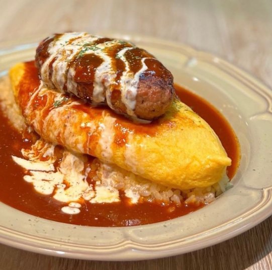 Cheese hamburger omurice at yellow Shibuya