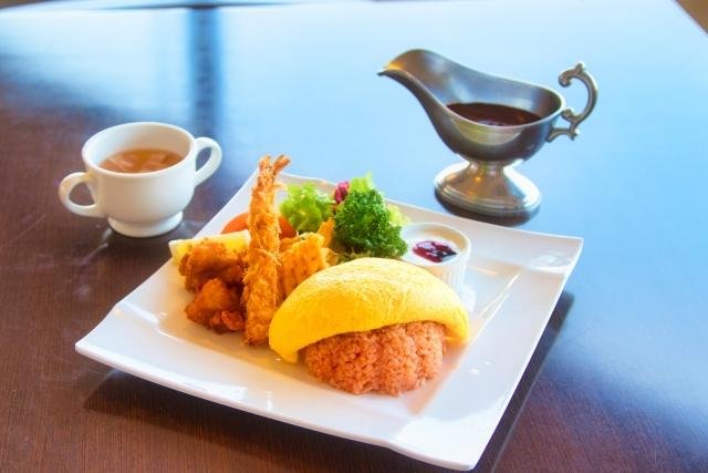 Dining at omurice restaurant in Tokyo