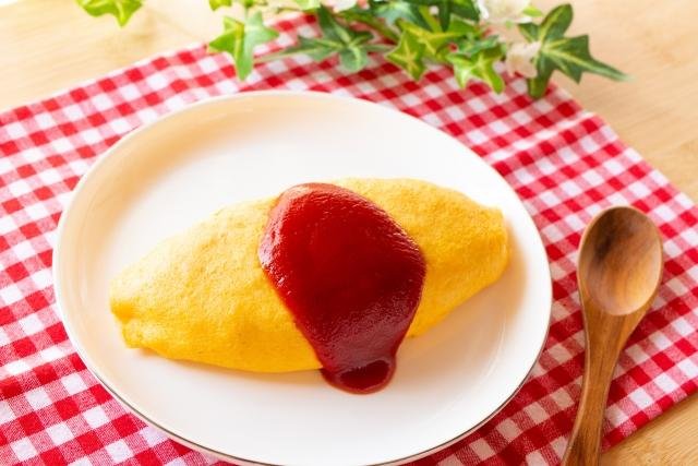 Omurice with ketchup rice and egg omelet