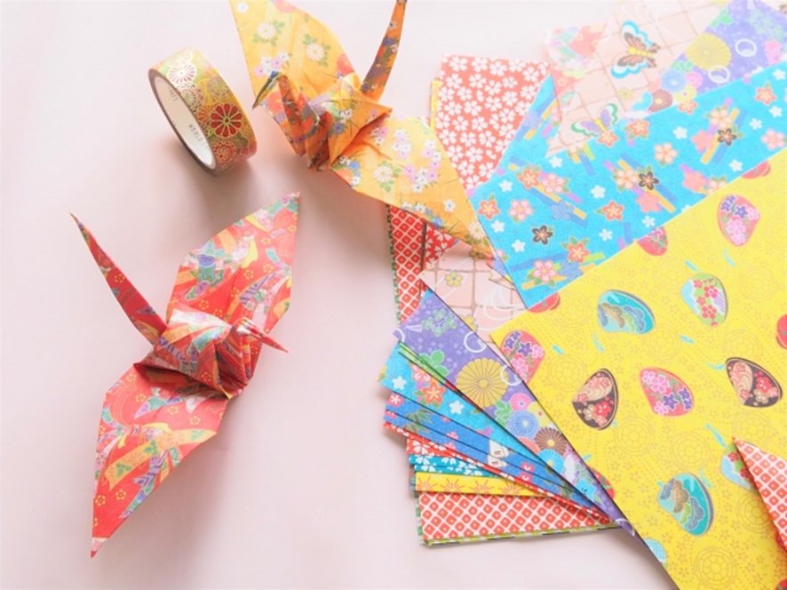 Colorful origami cranes displayed at Tokyo workshop