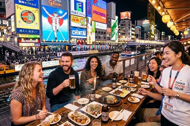 Osaka: Guided Food Tour with 12 Dishes at 4 Local Eateries