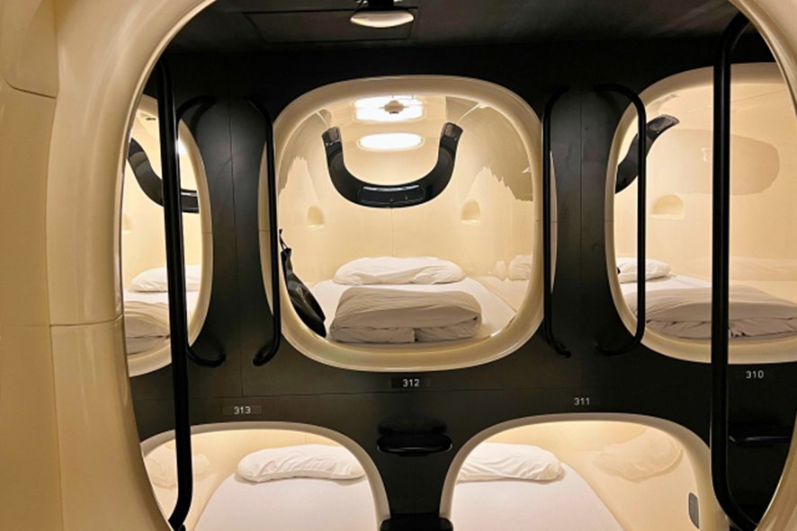 Capsule hotel sleeping pod interior