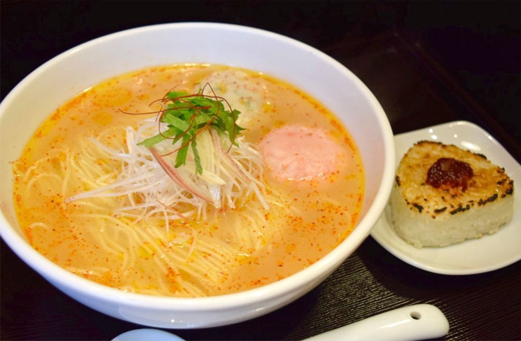 Bowl of refined ramen at Menya Kaijin