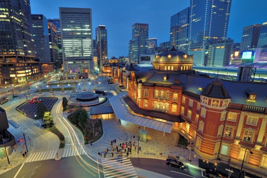 Tokyo nightlife with neon lights and city skyline