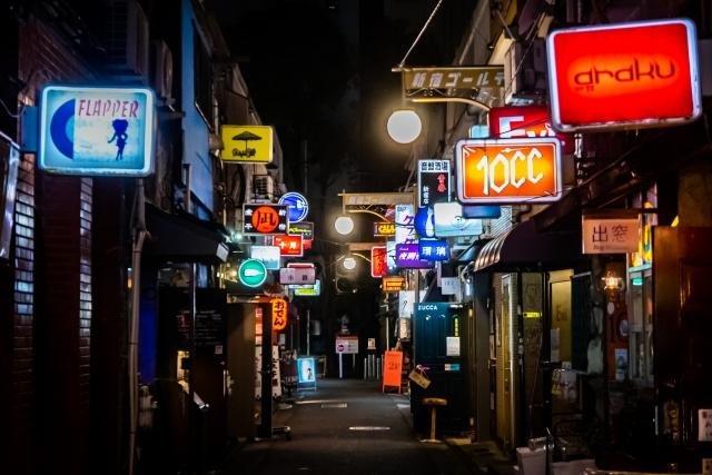 Golden Gai narrow alleyways with small bars in Shinjuku