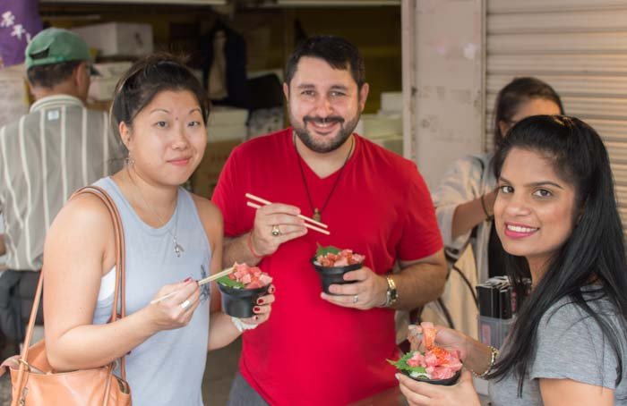 Small group on Tsukiji food tour with guide