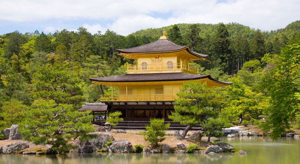Kinkaku-ji golden pavilion reflected in pond