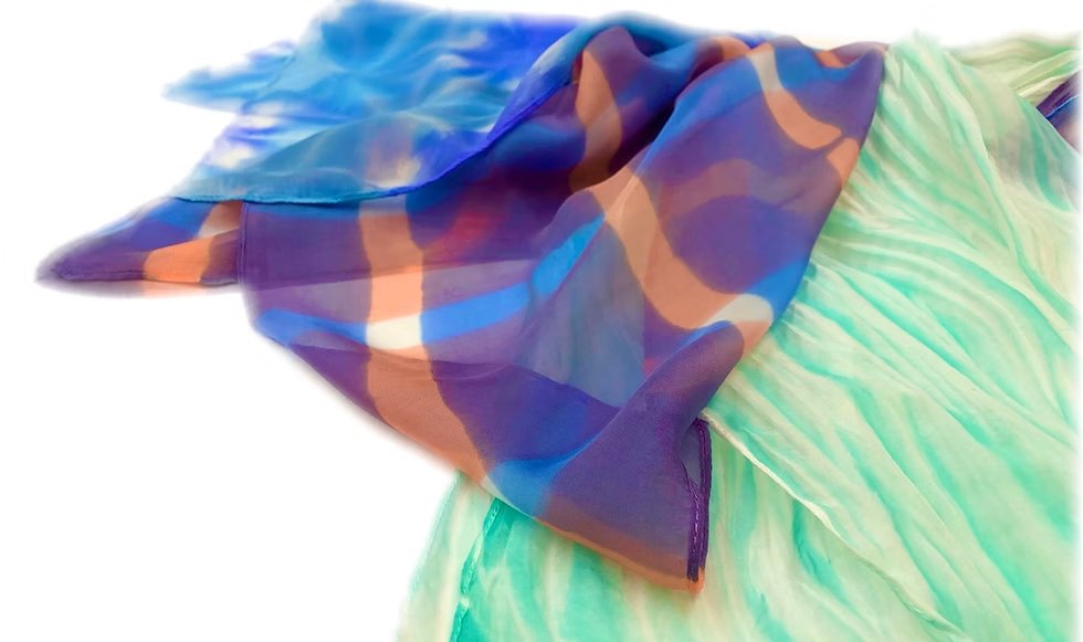 Colorful shibori dyed silk scarves