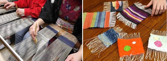 Traditional Nishijin weaving loom with colorful threads