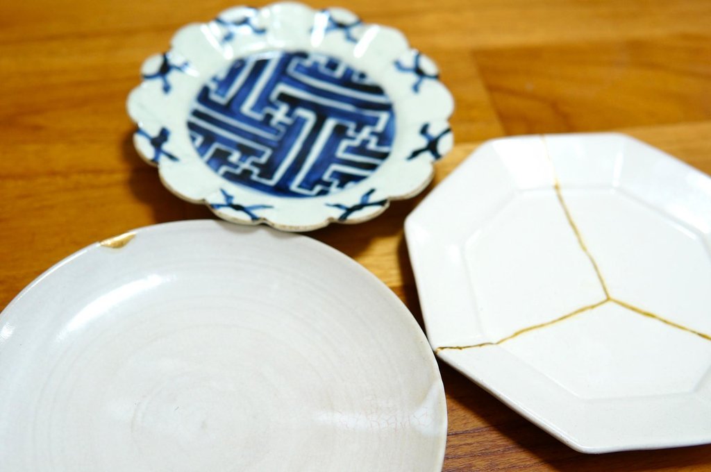 Beautiful kintsugi repaired ceramic piece
