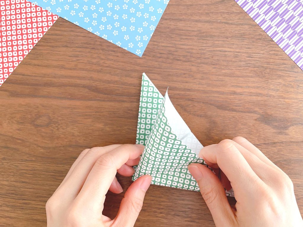 Completed origami models showcasing Japanese tradition
